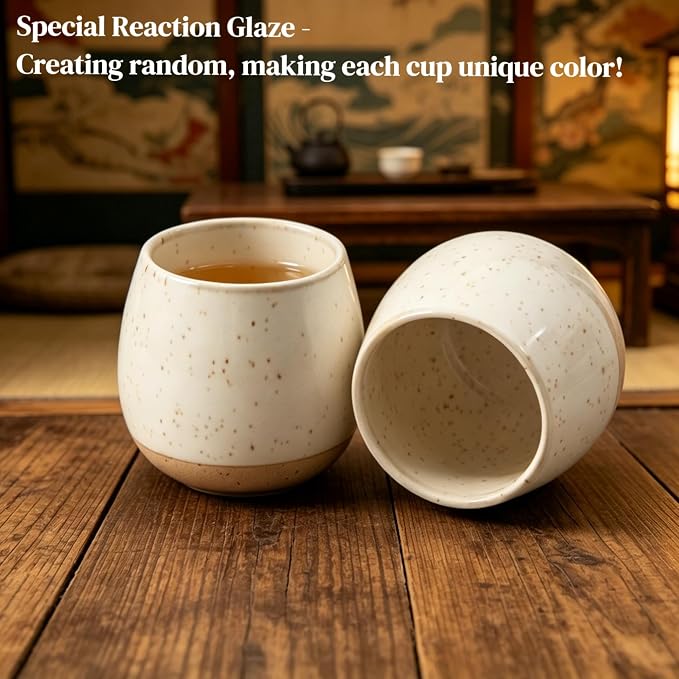 4pcs Japanese Tea Cups, 5.5OZ Vintage Espresso Cups, Handless Design Small Coffee Mugs, Microwave & Dishwasher Safe, Gift for Coffee Tea Lovers(4pcs Speckle)