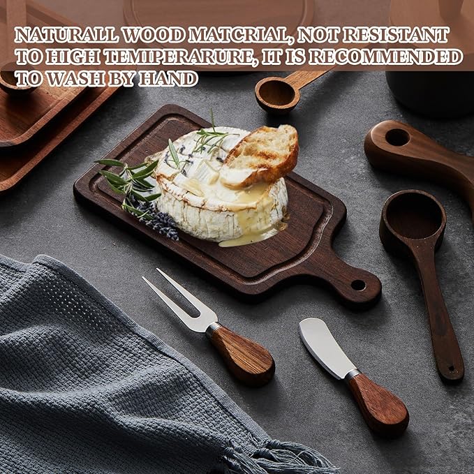Ziliny 1 Set Bridal Baby Shower Cheese Prizes Wooden Square Board Gift Set Knives Forks Thank You Tags with Box for Guests for Valentines Bridal Baby Shower Housewarming (Walnut Wood)