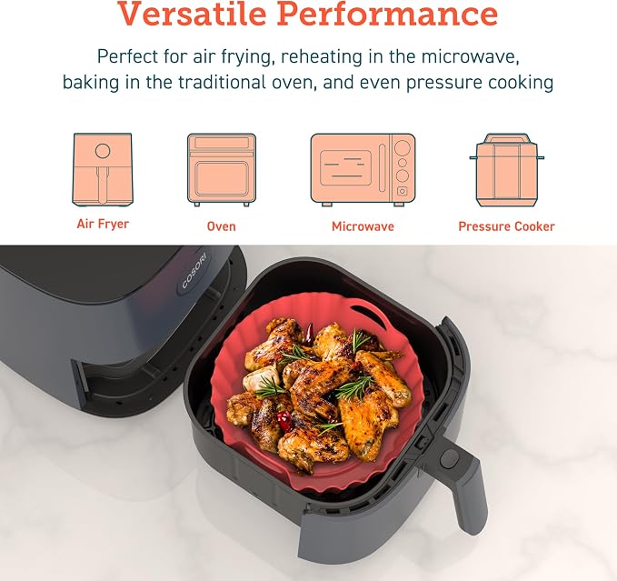 COSORI Air Fryer Silicone Liners for 3-5 Qt, 7.6 Inch Reusable Basket, Certified Food Grade Accessories, Resistant up to 450°F, Thickened & Durable, Non-stick Dishwasher Safe, Gloves Included, 2 Pcs