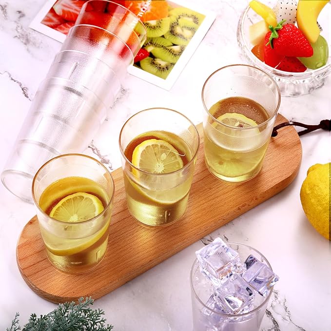 Meanplan 24 Pack Plastic Reusable Drinking Glasses Restaurant Grade 8 oz Plastic Cups Unbreakable Stackable Drink Tumblers Water Cup for Kitchen Cafe Wedding Birthday Party Supplies (Frosted)