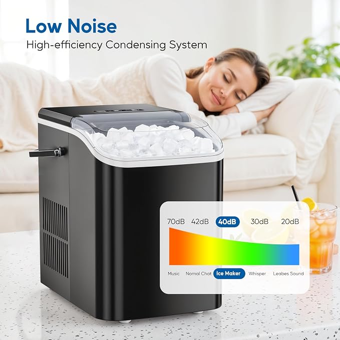Simple Deluxe Portable Countertop Ice Maker Machine, Makes 9 Bullet Ice Cubes in 6 Minutes, 26.5Lbs Daily Output, Self-Cleaning with Scoop, Basket & Handle for Office, Party & Kitchen, Black