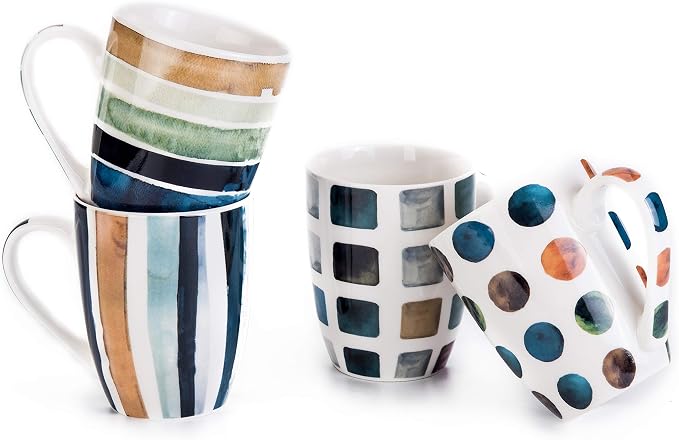 Set of 4 11.5oz Marble Patterns Coffee Mugs, Ceramic Tea Cup Set.