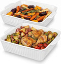 10" Square Ceramic Casserole Dish Set of 2-2.6 Qt Deep Baking Dishes with Handles for Oven, Lasagna Pan for Casseroles Cake Bread, Microwave Dishwasher Safe Bakeware Set, White