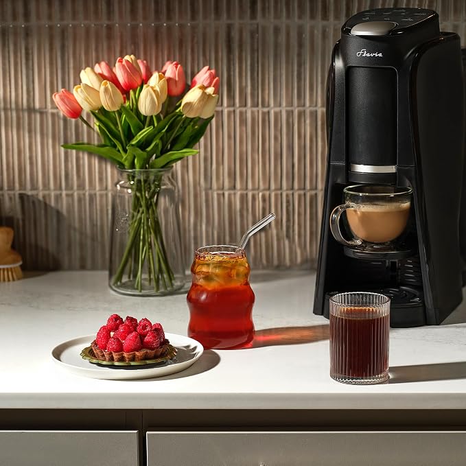 Flavia Aroma Brewer Bundle with 84 Freshpacks and 1 Merchandiser - Coffee Machine, Makes Coffee, Lattes, Tea, and other Hot or Iced Beverages, Multiple Brew Sizes, Black, Works ONLY with Freshpacks