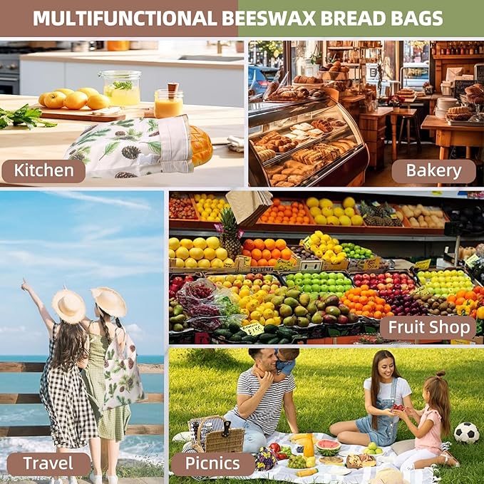Reusable Beeswax Bread Bags for Homemade Bread,Sourdough Bread Bag with Zipper,Eco-Friendly Cotton Large Food Storage Bags to Keep Fresh,Bakery Essentials(2 Pack)