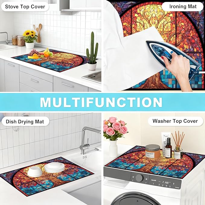 Tree of Life Stove Top Cover 28.3 x 20.5 in for Glass To pon Waterproof、Scratch Resistant Easy to Clean