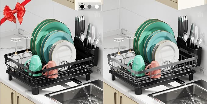 MOUKABAL Kitchen Organizer Set - Premium Dish Drying Rack (Black,Grey)