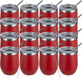 MEWAY 12oz Wine Tumbler 16 Pack Bulk Gifts for Women,Double Wall Vacuum Stainless Steel Travel Mug with Lid,Insulated Stemless Wine Cup Glass for Coffee,Cocktails,Drinks(Red,Set of 16)