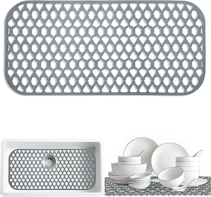 SAMSIER Sink Protectors for Kitchen Sink, Large Silicone Mats Grid for Bottom of Farmhouse (30”x14”)