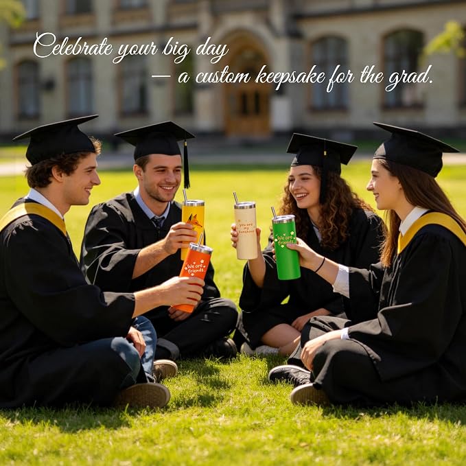 Joyclub Personalized Graduation Gifts Tumblers Bulk 10 Pack 20 oz Insulated Tumbler with Lids and Straws Skinny Straight Powder Coated Tumbler for Laser Engraving Custom Tumbler with Gift Box
