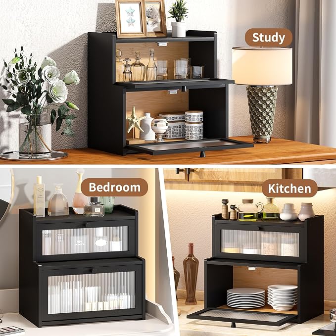 Bread Box for Kitchen Countertop Double Layer Large Corner Bread Box Capacity Bread Storage Bin Farmhouse Breadbox Container Organizer Cabinet Cupboard Black