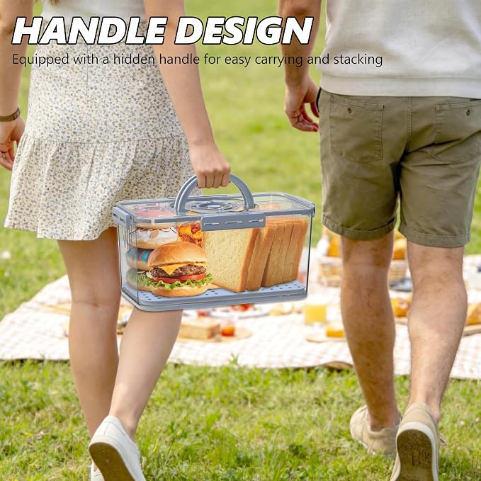Bread Box with Lid and Handle,Airtight Bread Storage Container with Time Recording,Bread Keeper for Homemade Toast, Bagel, Portable bread boxes for Camping & Outdoor Travel,Not dishwasher safe