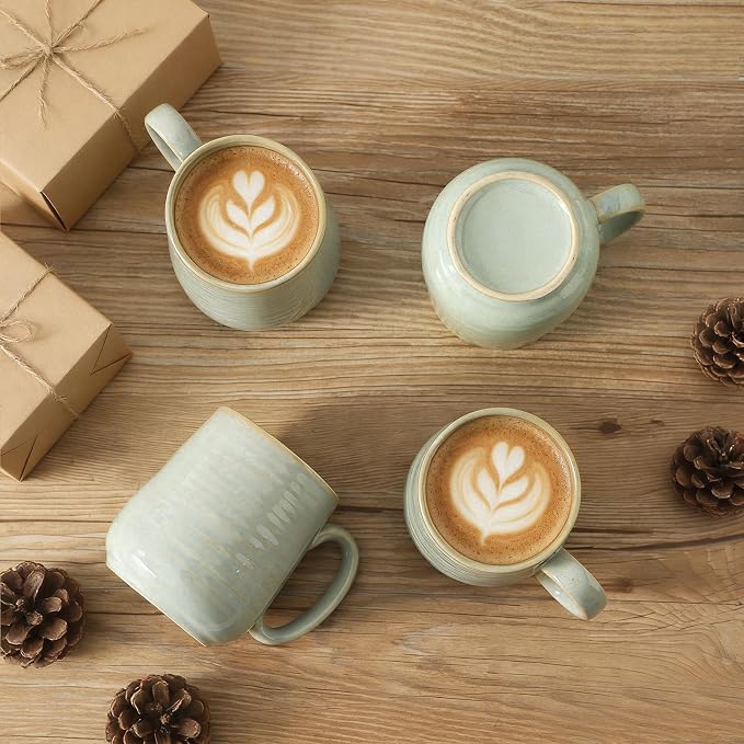 Coffee Mugs Set of 4, 15 Ounce Ceramic Coffee Cups with Handle, Large Mug Set for Latte, Tea, Chocolate, Modern Cup Gift for Men and women, Dishwasher & Microwave Safe,Sage Green