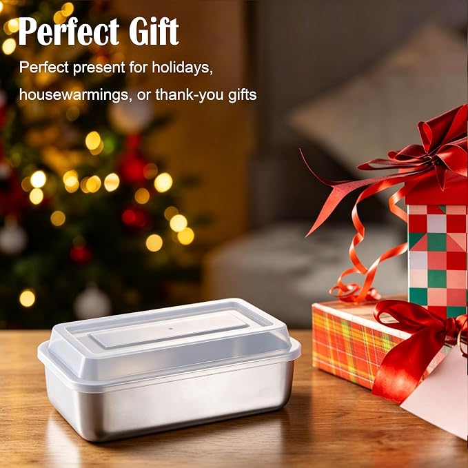 E-far Loaf Pan with Lid, 9 x 5 Inch Stainless Steel Bread Pan for Homemade Bread, Rectangle Baking Tin for Sourdough, Meatloaf, Banana Cake, Nontoxic & Dishwasher Safe