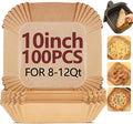 10 Inch Air Fryer Liners Disposable-100PCS Square Parchment Paper Liners,Heat Resistant & Non-Stick,Unbleached Liners for Air Fryer,Oven,Roasting,Baking,Microwave（Bottom is 9 Inch）