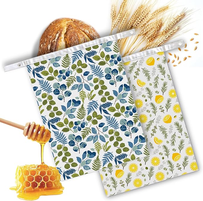 Reusable Beeswax Bread Storage Bag, Floral Pattern with Lemon Design, Eco Storage Solution for Fresh Baked Goods