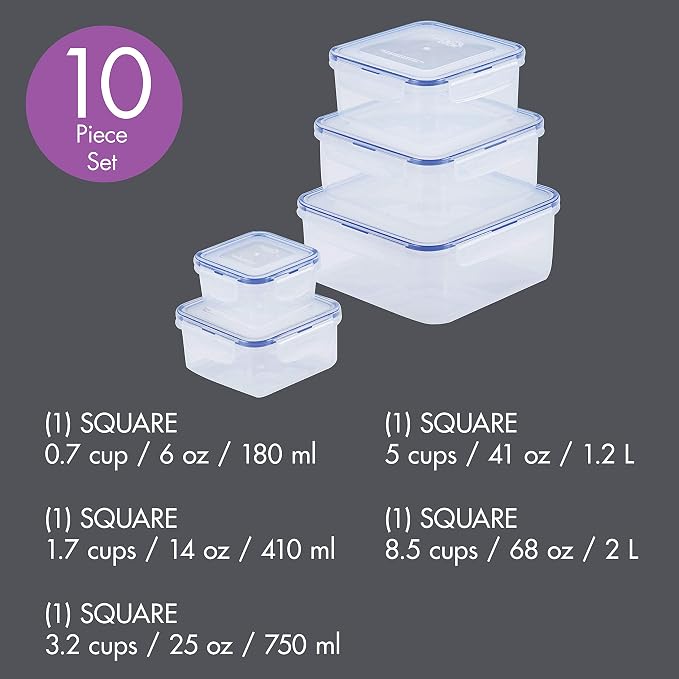 LocknLock Easy Essentials Food Storage Containers, 10 & 14 Piece Sets
