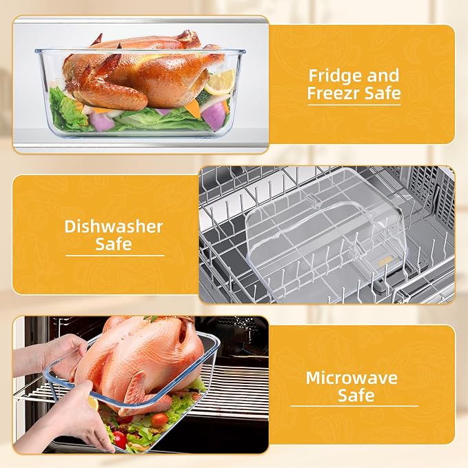 LOVYANXUE 190oz / 24Cup Extra Large Glass Storage Containers with Lids, Glass Bread Box Airtight Bread Container, Ideal Food Storage Containers, Roasting Turkey/Chicken/Cookie, Oven&Dishwasher Safe
