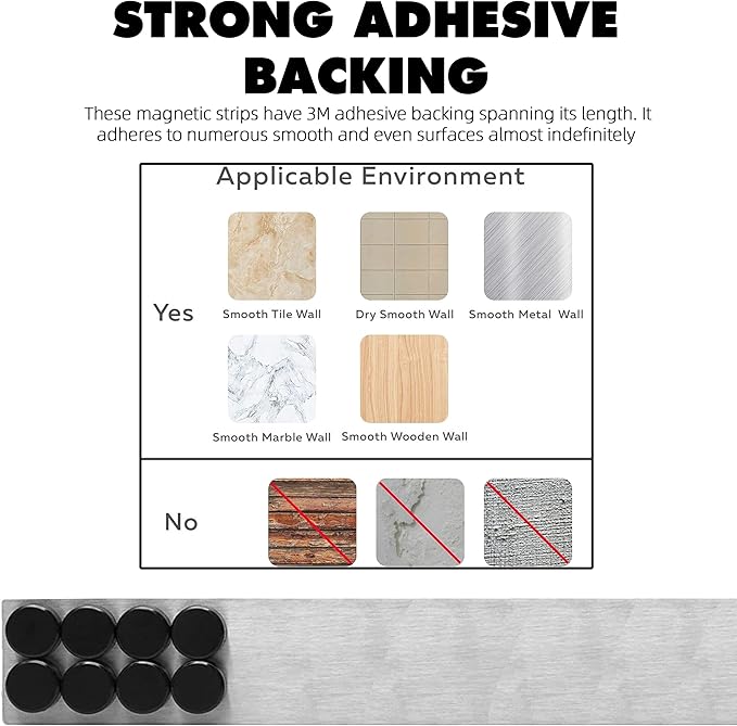 TonGass Magnetic Strip with Adhesive Backing, 2"x15" Stainless Steel Strips Bulletin Bar Board, Metal Magnetic Strips for Wall with 48 Pcs Magnets for Home, Office, School Use - 6 Pcs