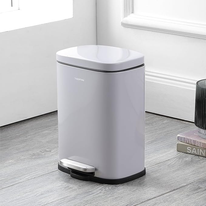 happimess HPM1006I Connor Rectangular 13-Gallon Trash Can with Soft-Close Lid and Free Mini Trash Can, Fingerprint Resistant, Modern, Minimalistic for Home, Kitchen, Office, Bathroom, Fog Gray