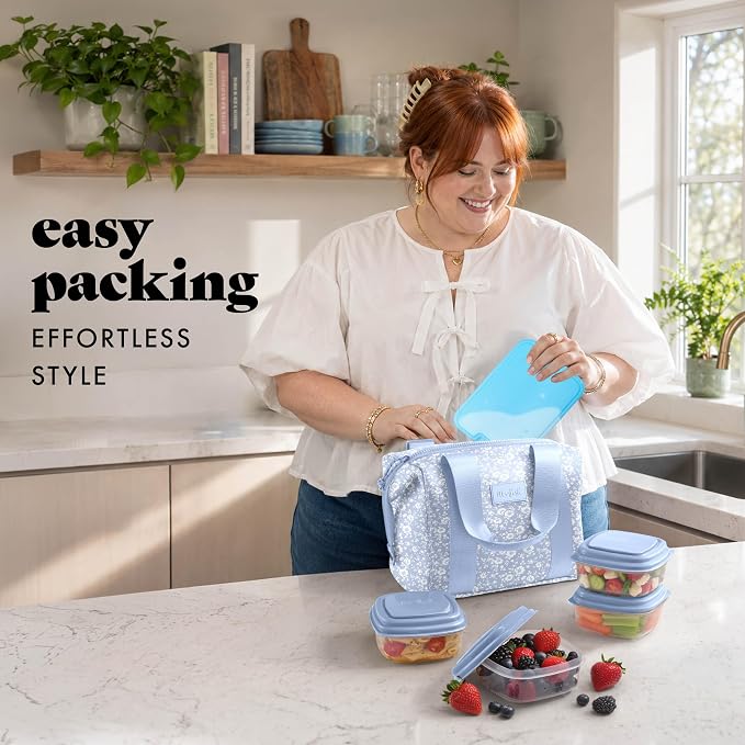 Fit & Fresh Remi Lunch Bag for Women Work – Neoprene Lunch Tote with Containers & Ice Pack, Reusable Meal Prep Lunch Box, Large Capacity, Machine Washable