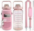 Half Gallon Water Bottle with Sleeve, 64OZ Motivational Water Bottle with Straw & Time Marker, BPA Free Leakproof Gym for Sport Workout