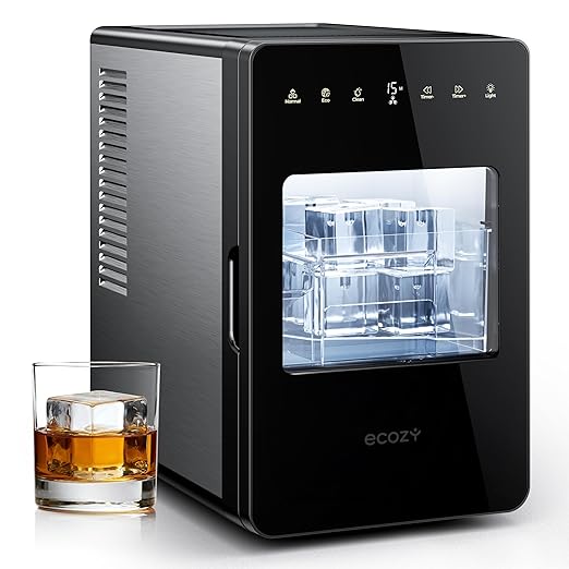 ecozy 2" Large Ice Cube Maker with CrystalFlux Technology, 2 pcs in 30 Mins with Eco Mode, 72 pcs/Day, 24H Timer, Clear Square Ice Machine with Self-Cleaning, Enhanced Insulation for Whiskey Bar