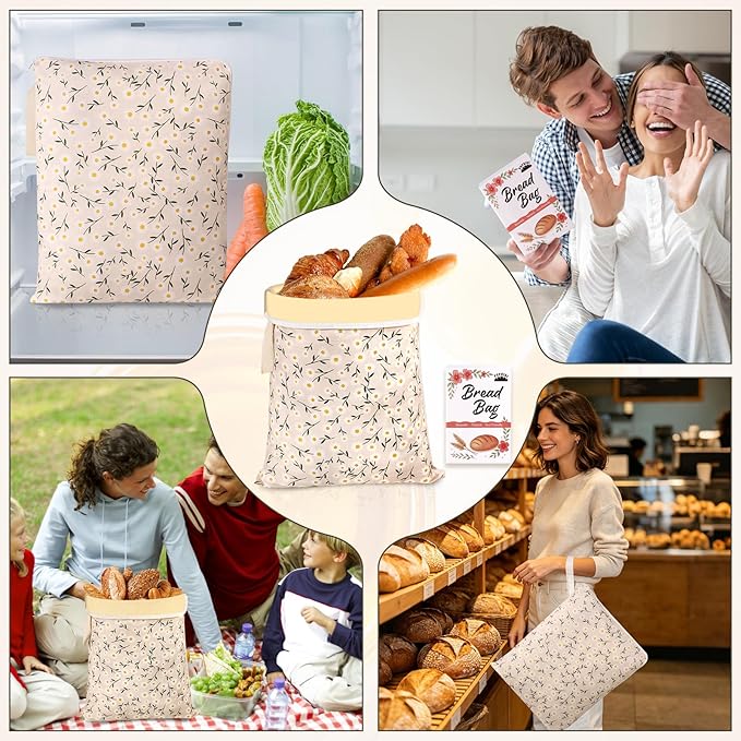 Wide Zipper Beeswax Bread Bags for Homemade Bread, 2 Pack Sourdough Bread Bags for Storage XL 17x13 Inch, Cotton Large Reusable Bread Bag - Keep Fresh, Freezer Safe