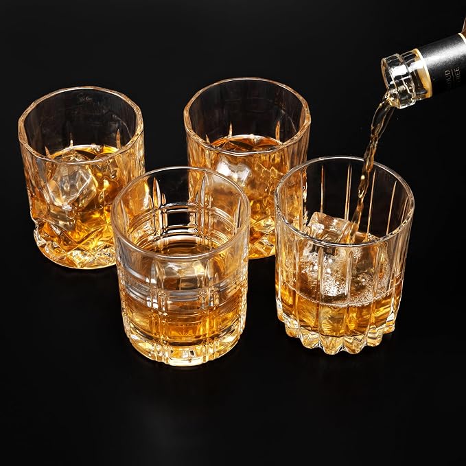 KANARS Old Fashioned Whiskey Glasses - 3 Designs Bourbon Glass 10 oz with Luxury Box - Ultra Clear Crystal Rocks Barware for Scotch, Irish Whisky, Rum and Cocktail, Men Gift for Father's Day
