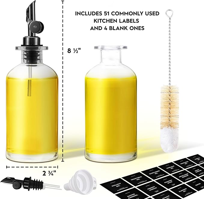 Spaceneat Olive Oil Dispenser Bottle for Kitchen, 11.8 fl oz, Silver & Black Bundle