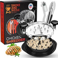 Smoke and Sizzle Professional Chicken Shredder - Large Chicken Breast Shredder Tool with Cleaning Brush & Tongs, Strong Anti-Slip Base, Ergonomic Handles, BPA Free, Dishwasher Safe