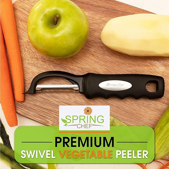 Spring Chef Premium Swivel Vegetable Peeler & Magnetic Measuring Cups & Spoons, Set of 15 with Leveler - 2 Product Bundle - Black