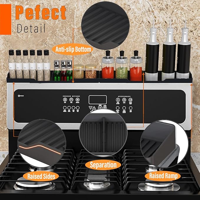 Stove Gap Covers Stainless Steel 2PC(0.08"–0.7"W,13.8"–27.5"L) + 30"(2x15") Magnetic Stove Shelf|2-in-1 Adjustable Counter Gap Filler&Range Organizer|Heat Resistant Bonus Cleaning Brushes&Pads