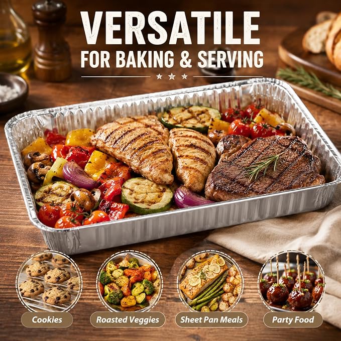 CYEAH 50 Pcs Cookie Sheets for Baking, 12.6 x 8 in Aluminum Foil Pans Durable Nonstick Aluminum Foil Trays, Disposable Aluminumm Foil Grill Topper Pan for BBQ, Outdoor Cooking and Camping