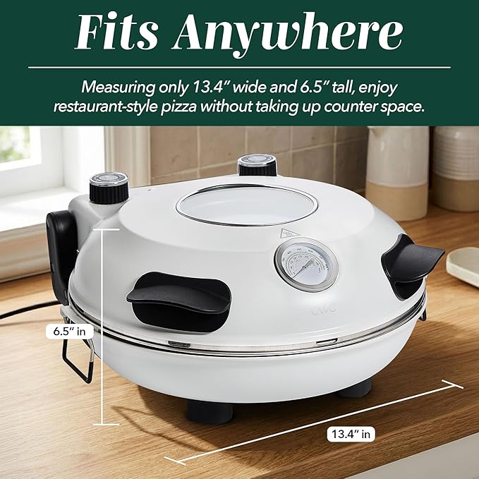 Cook With Color Electric Countertop Pizza Oven, Indoor Crispy Crust Pizza Maker, 12 Inch Pizza Oven with Ceramic Stone, Heats up to 800°F, Dual Temperature Control, Includes Pizza Peel, Off White