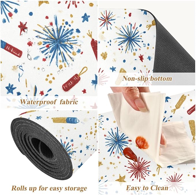 2-in-1 Table Runner Trivet for Hot Dishes Heat Resistant Hot Plate Mat Pad 39x12 Inch Waterproof Table Protector Trivets for Countertop Decorative White American Fireworks