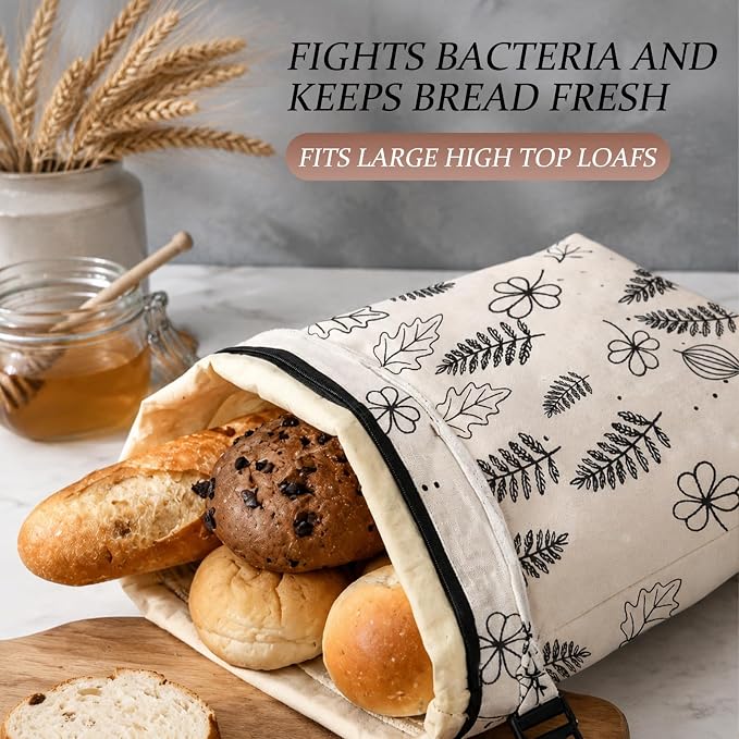 2Packs Cotton Beeswax Bread Bags with Zipper, Bread Bags for Homemade Bread,Organic Beeswax Linen Sourdough Bags,Reusable Bread Storage for Keep Fresh Freezer Safe 18 * 13in XL Large