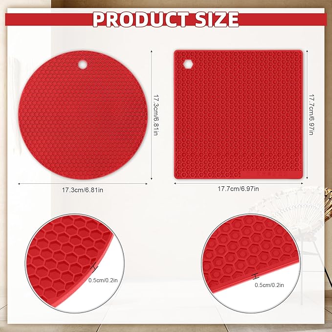 Honeydak 12 Pcs Silicone Trivet Mat and Silicone Hot Handle Holder Pack Multipurpose Non Slip Pot Holders Pot Handle Covers Heat Resistant for Kitchen Potholders Hot Dishes Jar Opener (Red)