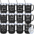 Sieral 12 Pcs Christian Gifts Coffee Mugs with Straw Lid 17 oz Religious Cups with Bible Stainless Steel Tumbler Inspirational Gifts for Women Men Pastor's Church Group(Black,Bible Verse)