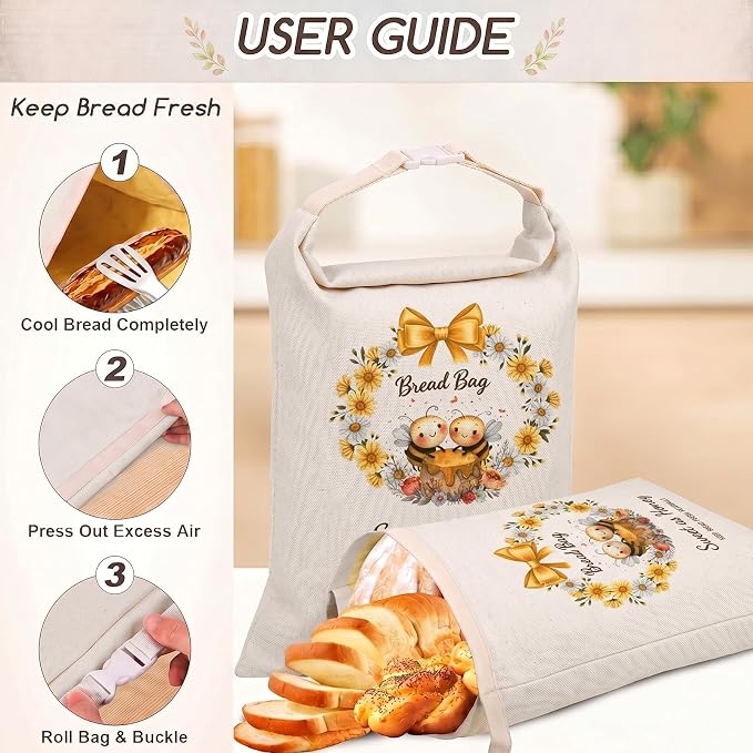 Beeswax Bread Bags for Sourdough, 2 Pack Reusable Bread Bag for Storage XL 17x13 Inch, Daisy Print Bread Bags for Homemade Sourdough - Keep Fresh, Freezer Safe