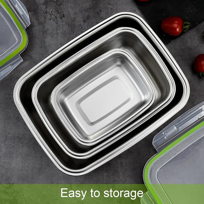 UPTRUST Stainless Steel Food Storage Containers | Leak Proof & Airtight Lids | Set of 5 Containers, Dishwasher & Freezer Safe, Green