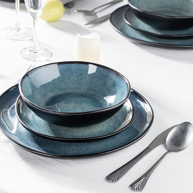 AmorArc Ceramic Dinnerware Sets,Handmade Reactive Glaze Stoneware Plates and Bowls Sets,Highly Scratch Resistant | Dishwasher & Microwave Safe Dishes Set,Service for 8 (24pc)