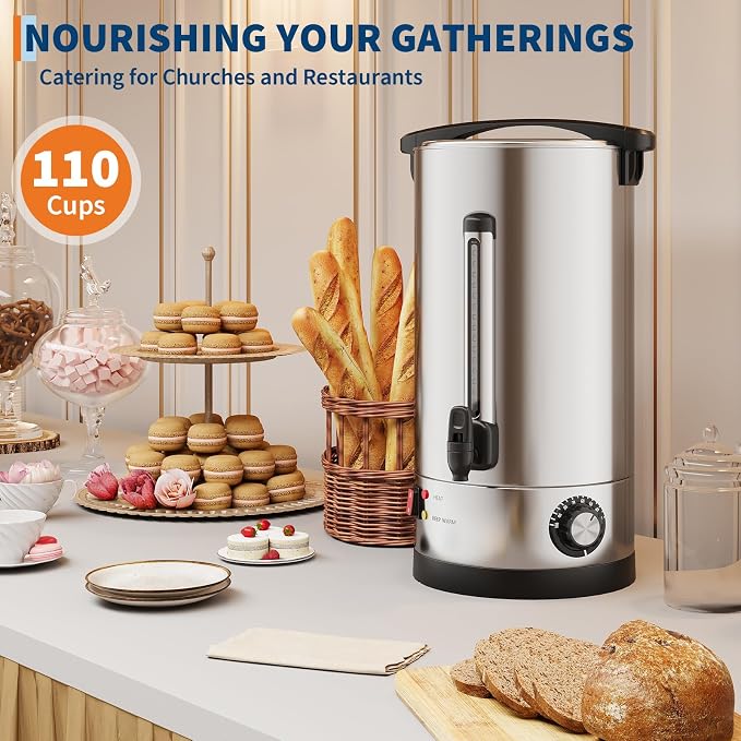 110 Cup Commercial Coffee Urn, 16L/4.2 Gal Large Capacity Stainless Steel Coffee Maker, Double-Wall Insulated Thermal Carafe for Wedding, Catering, Buffet, Events & Party Gatherings