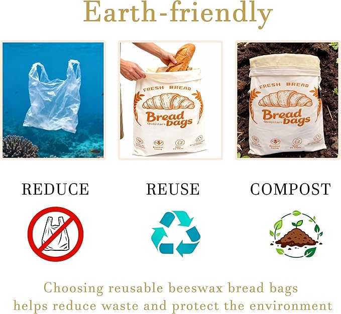 3pc-Beeswax Bread Bags for Homemade Bread & Sourdough,Zipper, – XL Eco-Friendly, Natural, Food-Safe Storage Bag to Keep Loaves Fresh Longer – Sustainable, Zero Waste