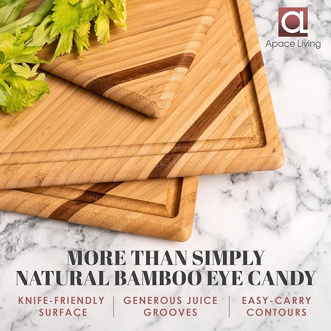 Chorus Bamboo Cutting Board Set with Juice Groove (Set of 3) - Luxury Organic Wood Chopping Board for Kitchen, Wooden Cutting Board for Meat (Butcher Block), Vegetables, Cheese