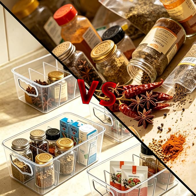 SPACELEAD 8 Pack Clear Plastic Storage Bins for Home Organization | Create a uniform storage system across your office, bathroom, and kitchen. Easily sort crafts, spices, and daily essentials.
