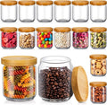 Irenare 16 Pack Glass Containers Canister Set, 17 oz Food Storage Spice Jars with Airtight Lids, Clear Kitchen Containers for Coffee Sugar Tea Beans Nuts Candy Pantry Organization (Bamboo)