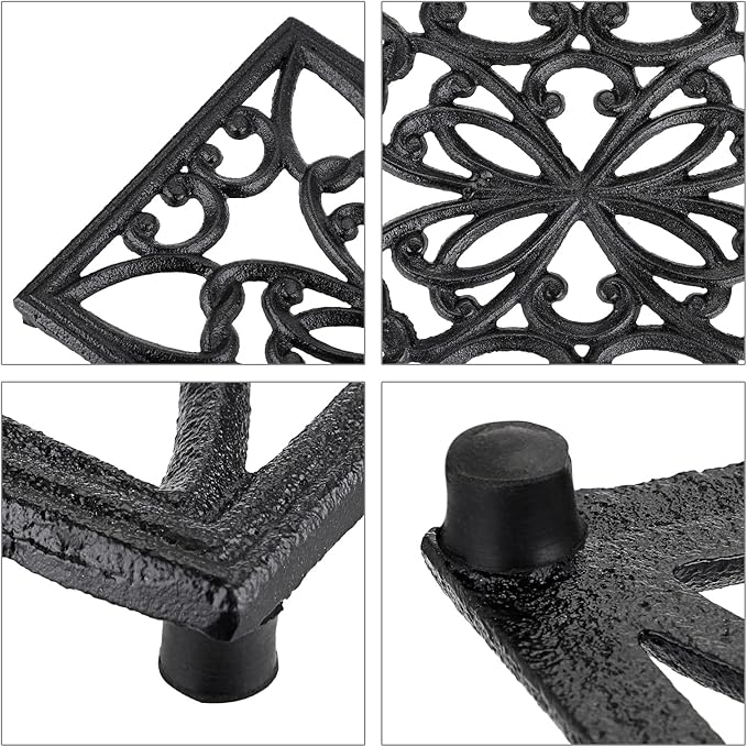 Sumnacon 2Pcs Rectangle 10 x 6.1 Inch Cast Iron Trivet - Rustic Heat Resistant Metal Trivet for Hot Dish Pot Pan Teapot, Vintage Sturdy Hot Plate Pad for Kitchen Dining Countertop Table