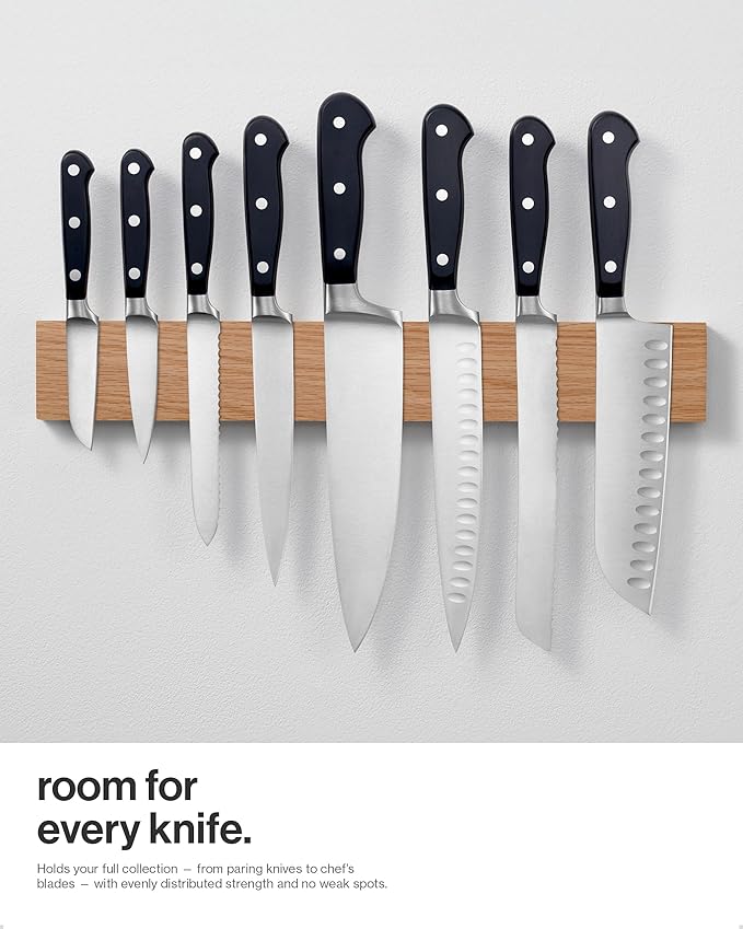 LARHN Magnetic Knife Holder for Wall, 16″ - Powerful Knife Magnetic Strip for Knives, Utensils and Tools - Not Compatible with Refrigerators - 100% Solid Oak