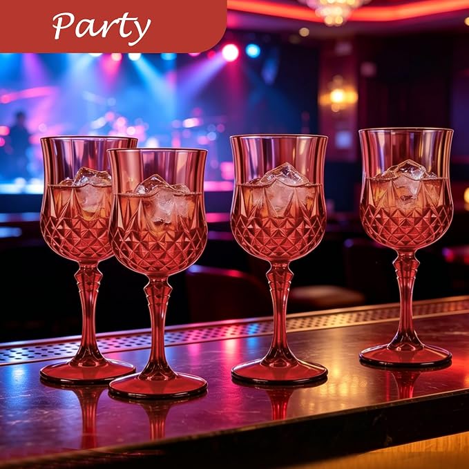 Plastic Wine Glasses, Plastic Goblets Vintage Style Cordial Unbreakable Drinking Glasses, Reusable Drinkware for Wedding Reception, Grand Event Party Supplies (12, Burgundy)